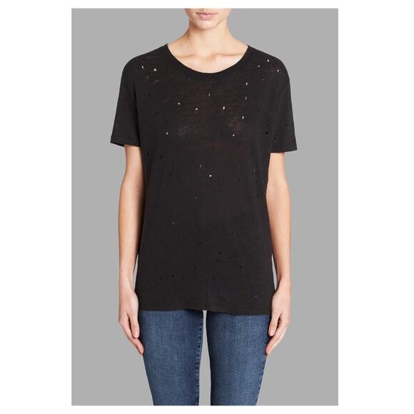 IRO Women's Black Distressed Clay Tee Shirt Short Sleeve