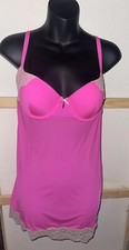 Victoria  s Secret Pink W/ Ivory Shimmer Lace Trim Nylon Soft Babydoll Sz 36C