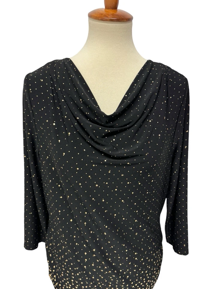 Laura Ashley Mujer Top Capucha Cuello Negro Dorado Lunares Talla S Foto 2 de 4