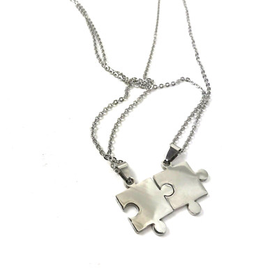 Puzzle Piece Necklaces Interlocking set of two couples or friendship silver tone