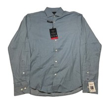 Tommy Hilfiger Dress Shirt Mens Small 14-14.5 Blue Light Wash Untucked NEW