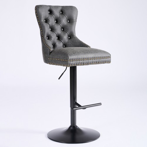 2 Set PU Swivel Bar Stool 25-33" Adjustable Counter Height Barstools Chair Black - Picture 5 of 12