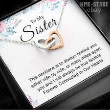 To My Sister Necklace Interlocked Hearts Gift Inspirational True Sisters Forever