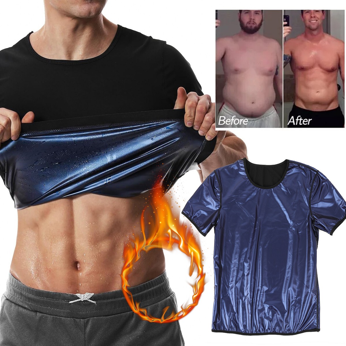 Men's Sauna Vest Heat Trapping Sweat Waist Trainer Body Shaper Gym  Workout Top