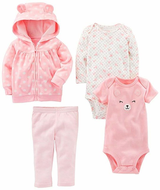 Baby Girl 3 Piece Carters Jacket w//Hood Pants Bodysuit Pink Polka Dot 3 6 9 NWT