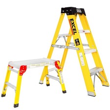 Excel Fibreglass 4 Tread Ladder & Folding Hop Up Work Bench Platform Heavy Duty