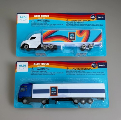 #ad #ad LOT OF 2 ALDI PLAY ALDI TRUCK DIE CAST SEMI TRUCK amp; TRAILER TOY GERMANY DESIGN $18.99
