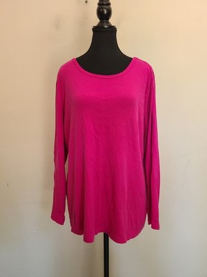 BB St. Johns Bay Women's Essential Tee Long Sleeve PinkTop Plus Size 1X