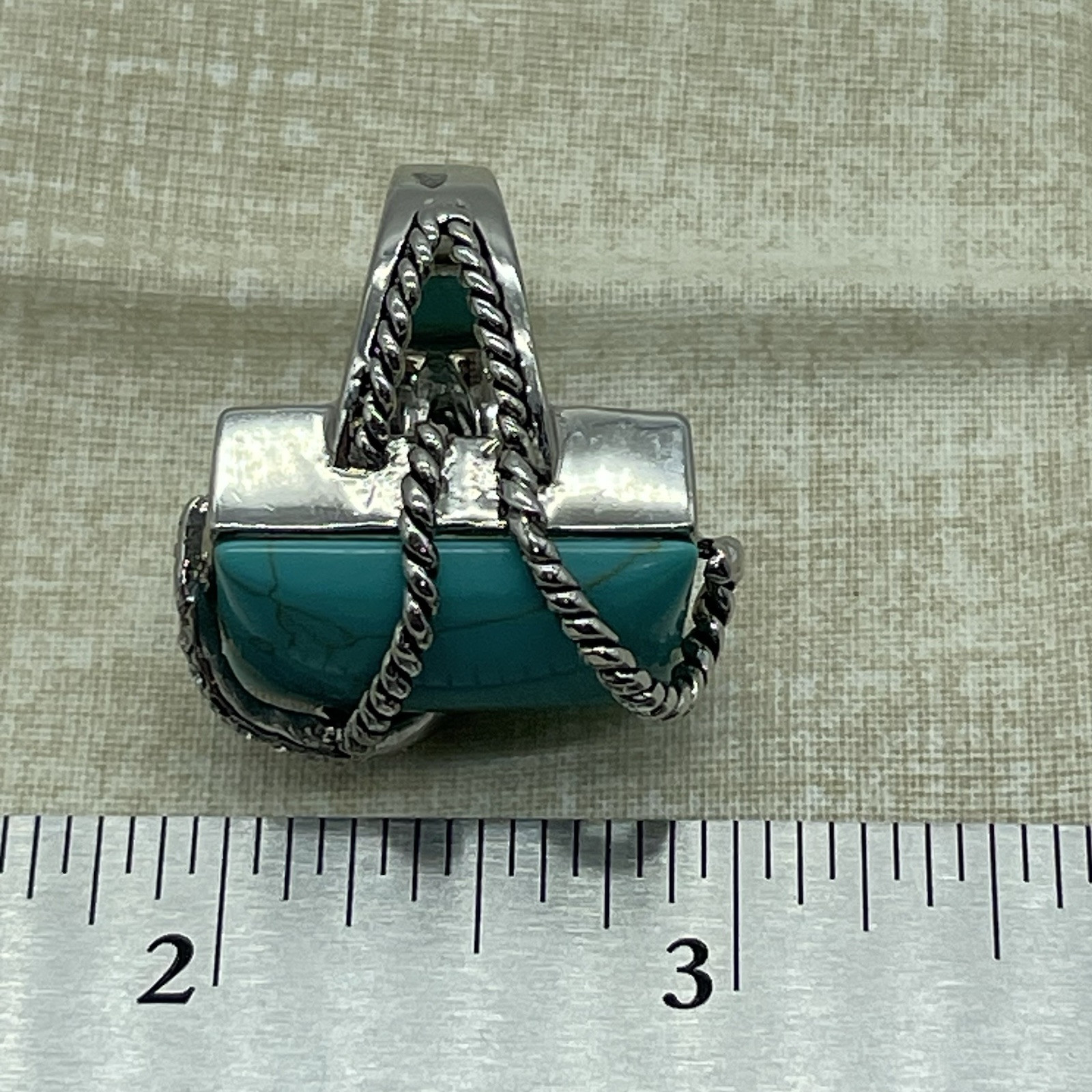 Rectangular Faux Turquoise Ring Size 8 Silver Ton… - image 8