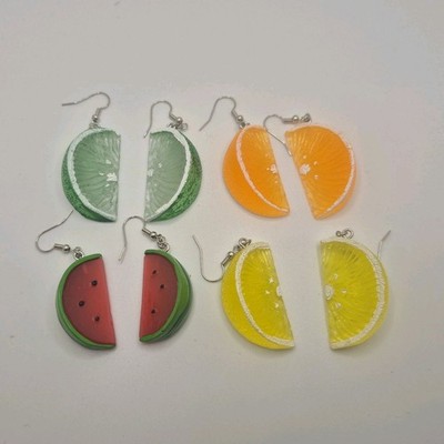 Fruit Slice Dangle Earrings Set - Watermelon, Orange, Lime, Lemon