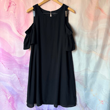 Worthington 14 Black Dress Cold Shoulder Ruffle Sleeves Professional Boardwalk