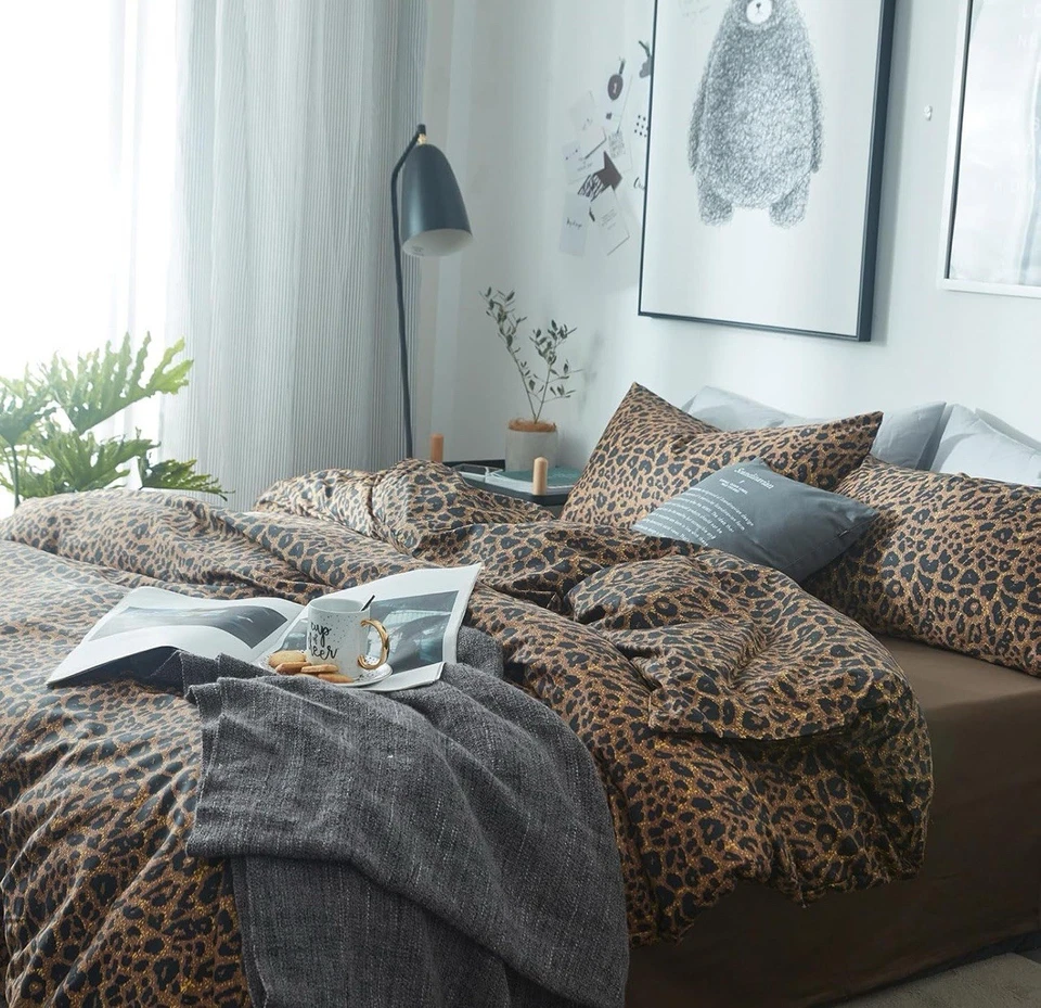 Juego de edredón estampado de leopardo de animales completos con estampado de guepardo 3 piezas Foto 4 de 4