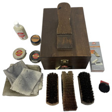 Vintage Kiwi Brand Hand Crafter Shoe Valet Wooden Box Kit w/ Supplies Bundle