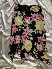 Vintage 1990s Dark Floral Asymmetrical Handkercheif Midi Skirt Fairy Size 10
