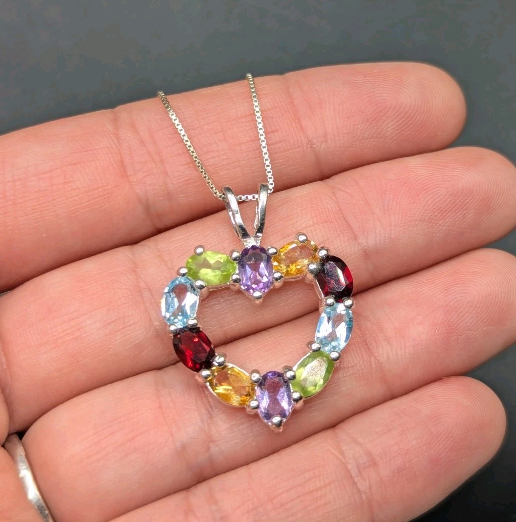 Sterling Silver Multicolor Multi Gemstone Open He… - image 11