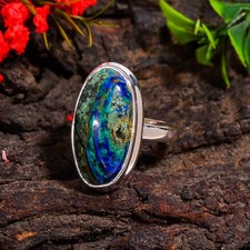 Natural Azurite Shatukite Ring 925 Sterling Silver Rings Gift Jewelry for Women