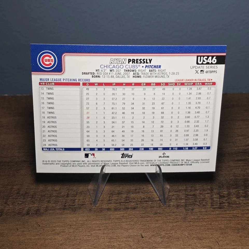 2025 Topps Update Series #US46 Ryan Pressly Sandglitter Chicago Cubs - Image 2 of 4