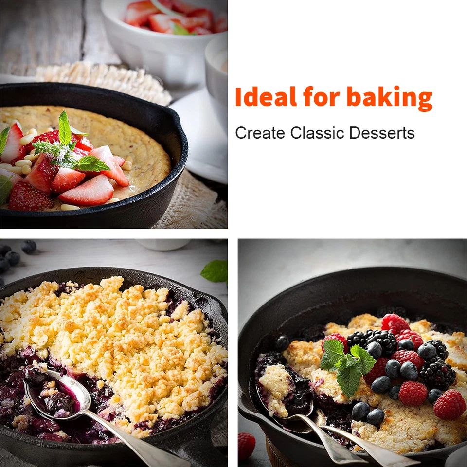 Set of 3 Cast Iron Non Stick Skillet Griddle Cooking Pan Pre-Seasoned Frying Pan - Image 4 of 4