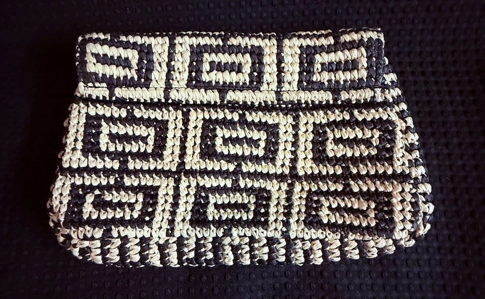 Bolso de Mano H&M Edición Limitada Tejido Rafia Paja Negro y Crema Yute Cartera Bolso Difícil de Encontrar  Foto 2 de 4