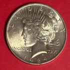 1924 P ~ United States ~ PEACE DOLLAR ~ $1 Coin US USA Currency ~ AU 90% Silver