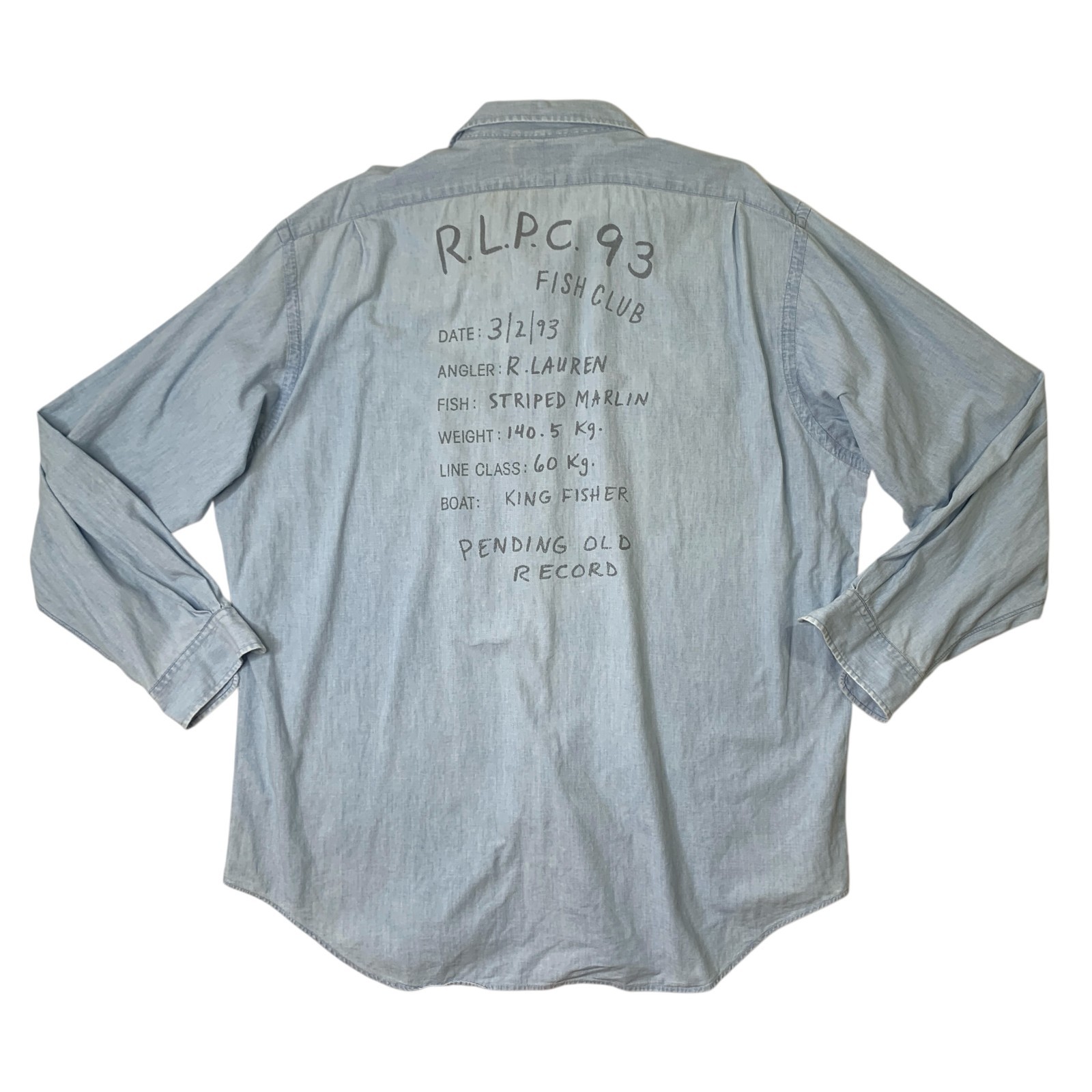 Vintage Polo Ralph Lauren Shirt Mens XL Blue Chambray Cotton RLPC 93 Fish Club