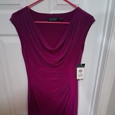 Lauren Ralph Lauren Dress Purple Drape Cowl Neck Side Ruched Midi Lined Party 10