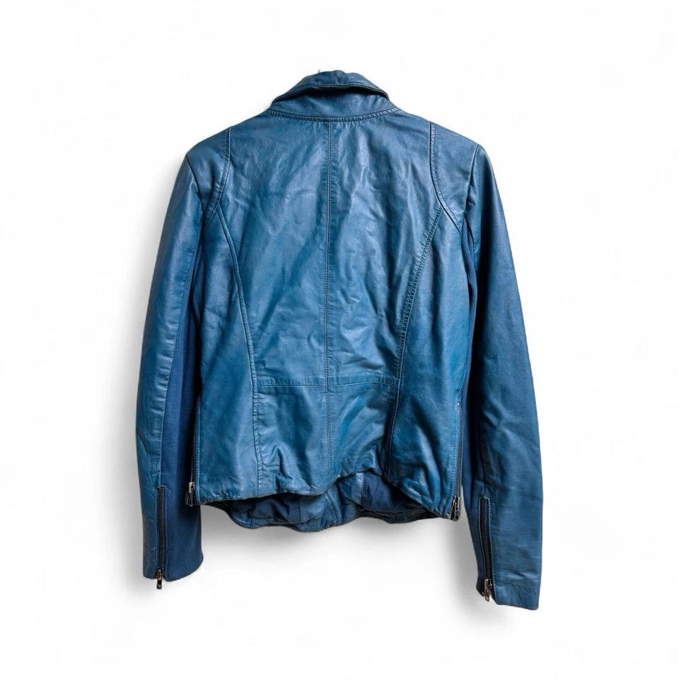 Chaqueta de moto Muubaa para mujer verde azulado profundo 100 % cuero de cordero talla 10 Foto 2 de 4