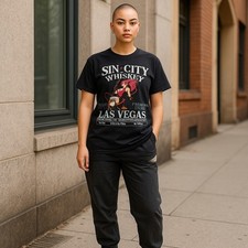 Las Vegas Sin City Whiskey T-Shirt Men's Sexy Cowgirl Black Large