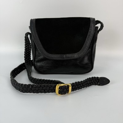 Cee Klein Leather Crossbody Bag Purse Adjustable Braided Strap Flap Top Black