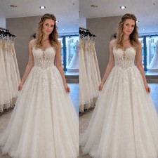 Boho Wedding Dresses Strapless White Ivory Lace Appliques Beach Bridal Gowns