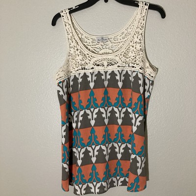 Kii Tank Top Womens L Crochet Straps Boho Aztec Southwestern Festival Made in US
