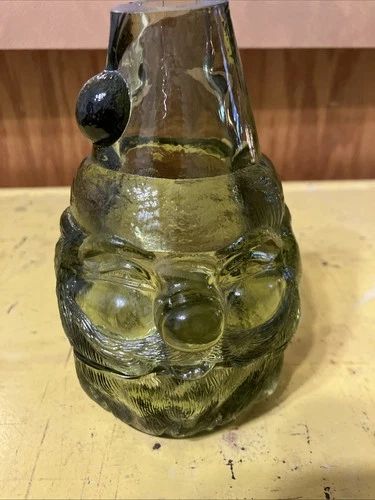 Vintage Fenton Santa Claus Fairy Lamp Avocado Green Glass Candle Holder  5 1/2"