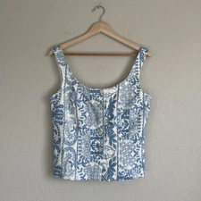 Love The Label Shirt Womens Medium Blue White Embroidered Tank *missing button*