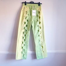 The Ragged Priest CLACKER DAD JEANS Neon Green Size 26 Destroyed Front New