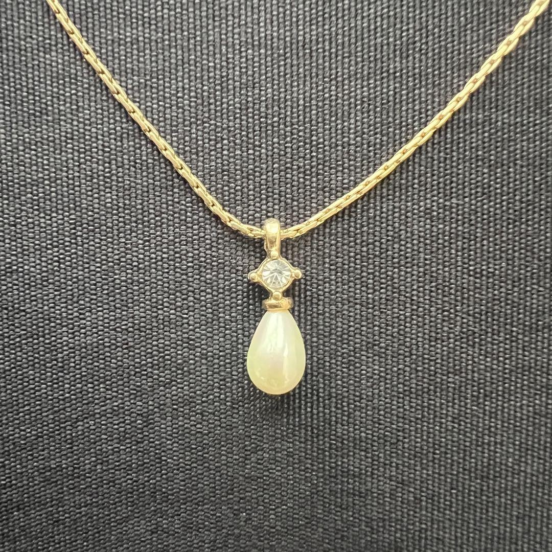 Vintage Dior Style Gold Rhinestone Pearl Necklace YZ