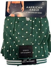 NWT AMERICAN EAGLE 4" Slim Ultra Soft Boxer Sz S Green White Polka Dots 79