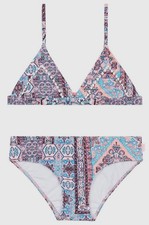 Seafolly Swimwear Girls' Pink Geo-Print Pompom Triangle Two-Piece Bikini 14