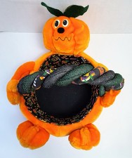 Vtg Halloween Plush Pumpkin Candy Basket, Anthropomorphic Cute A15