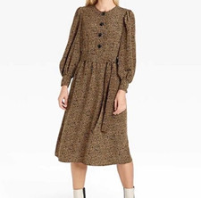 WHO.WHAT.WEAR. leopard print - button front - belted dress NWOT L