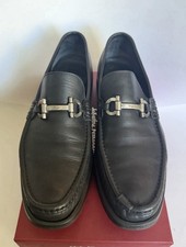 Salvatore Ferragamo Men s Black Leather Gancini Bit Loafers Dress Shoes Size 9 D