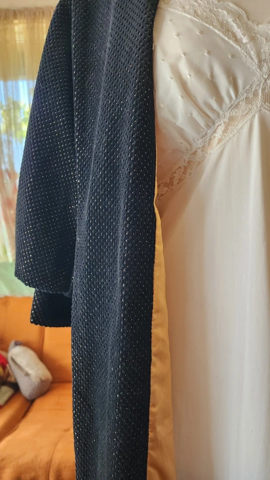 Midcentury Gold Sparkle Opera Coat, 1950s Velvet & Satin Puff Sleeve Regency - Image 2 of 4