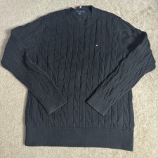 Tommy Hilfiger Mens Crew Neck Cable Knit Sweater Large Black