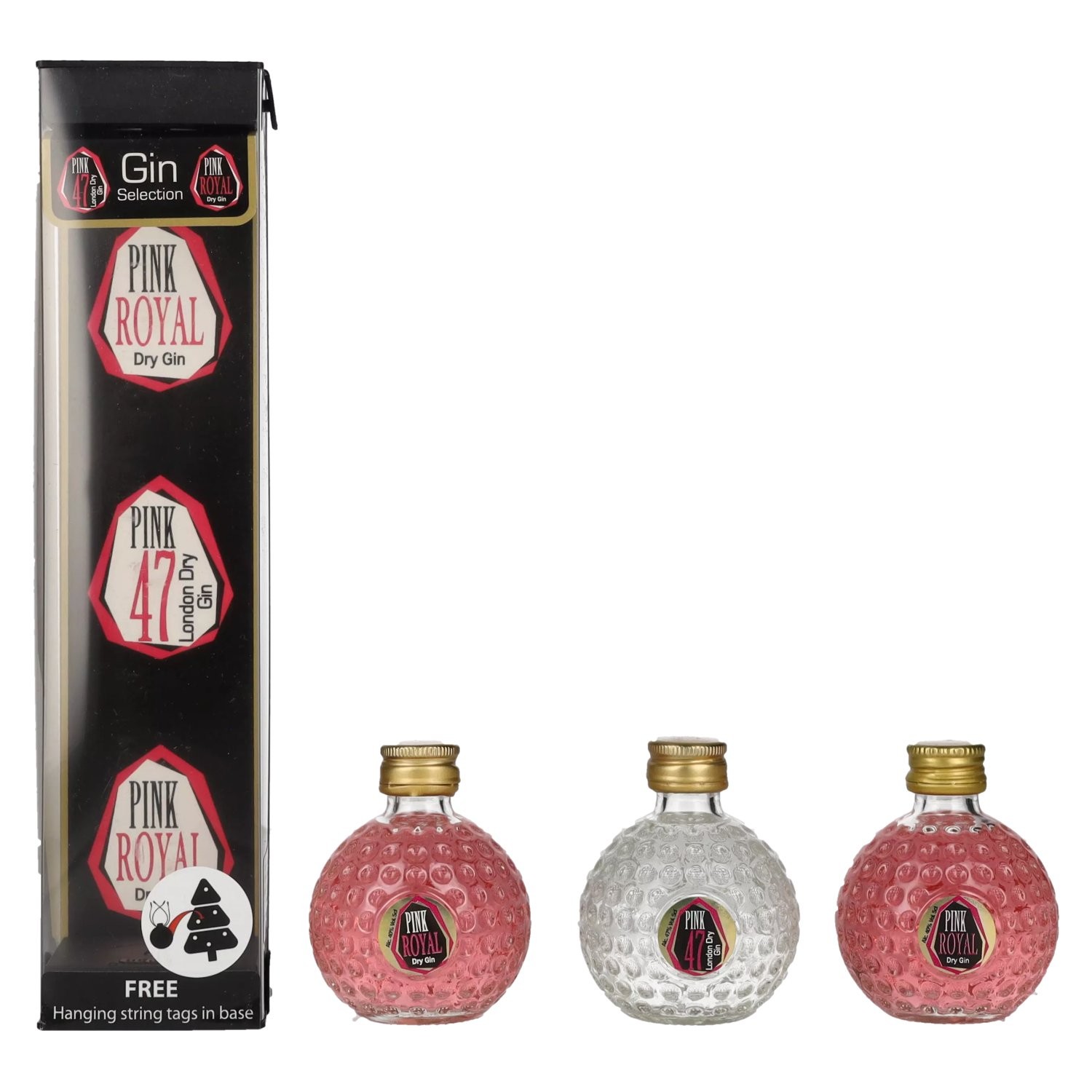 Pink Royal Dry Gin & Pink 47 London Dry Gin Christmas Baubles 42,3% Vol. 3x0,05l