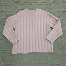 Oversized Ribbed Knit Sweater Light Brown Crewneck Thick Warm Size S M