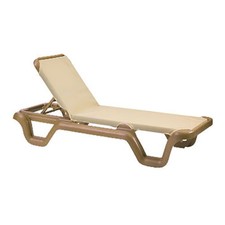 Grosfillex US414108 Khaki/Teakwood Marina Sling Chaise Lounge 2 Pack