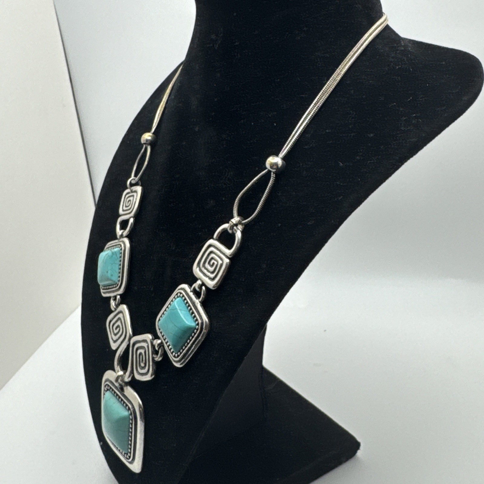 Silver Tone Turquoise Statement Bib Necklace Woma… - image 3