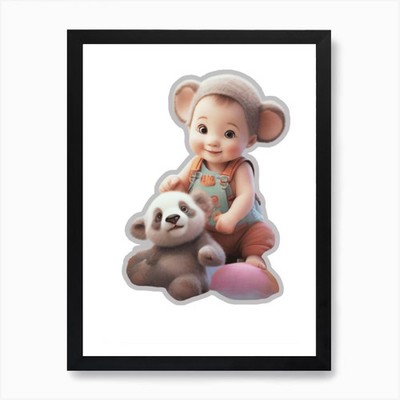 Baby And Bear 1 Art Print Framed Wa Framed Wall Art Poster Canvas Print Picture