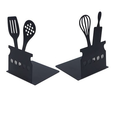 Cookbook Bookends Creative Metal Hollow Bookends with Non-Slip Mat Kitchen Ut...