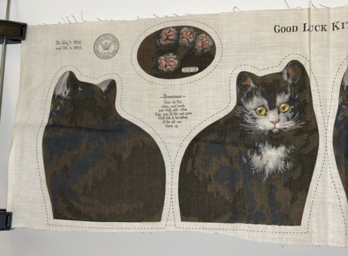 Antique 1892 Arnold Print Works Original GOOD LUCK KITTENS Cat Linen Fabric Panl - Picture 2 of 6