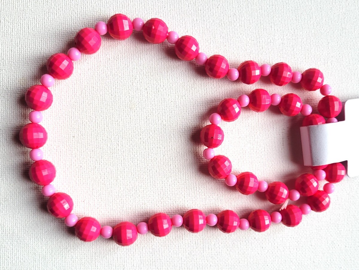 NEW Childrens Fuchsia Pink Large Bead Bracelet Necklace Jewellery Set  Costume